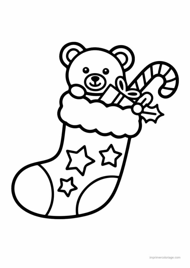 coloriage chausette noel chaussette etoiles ourson sucre orge - dessin gratuit &agrave; imprimer