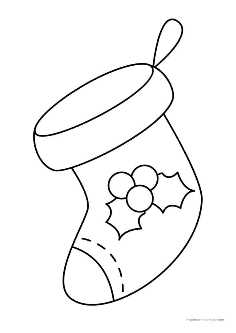 coloriage chausette noel chaussette houx baies - dessin gratuit &agrave; imprimer