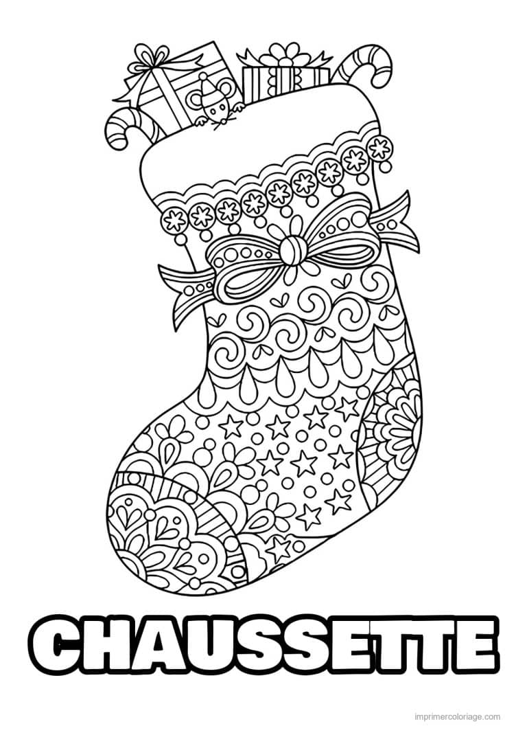 coloriage chausette noel chaussette zentangle cadeaux sucre orge - dessin gratuit &agrave; imprimer