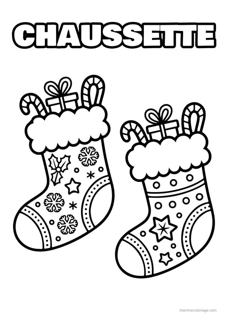 coloriage chausette noel deux chaussettes noel cadeaux sucres orge - dessin gratuit &agrave; imprimer
