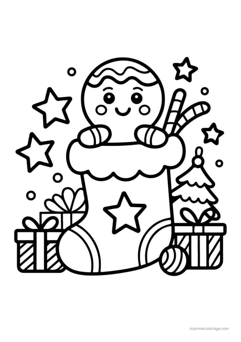 coloriage chausette noel pain epice chaussette cadeaux - dessin gratuit &agrave; imprimer