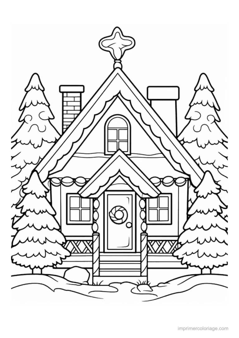 coloriage maison de noel 04 - dessin gratuit &agrave; imprimer
