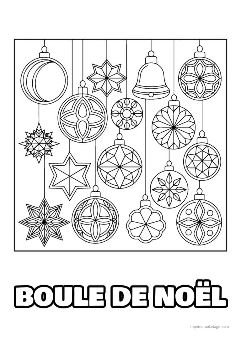 coloriage boules de noel boules cloche etoiles suspendues mosaique - dessin gratuit &agrave; imprimer