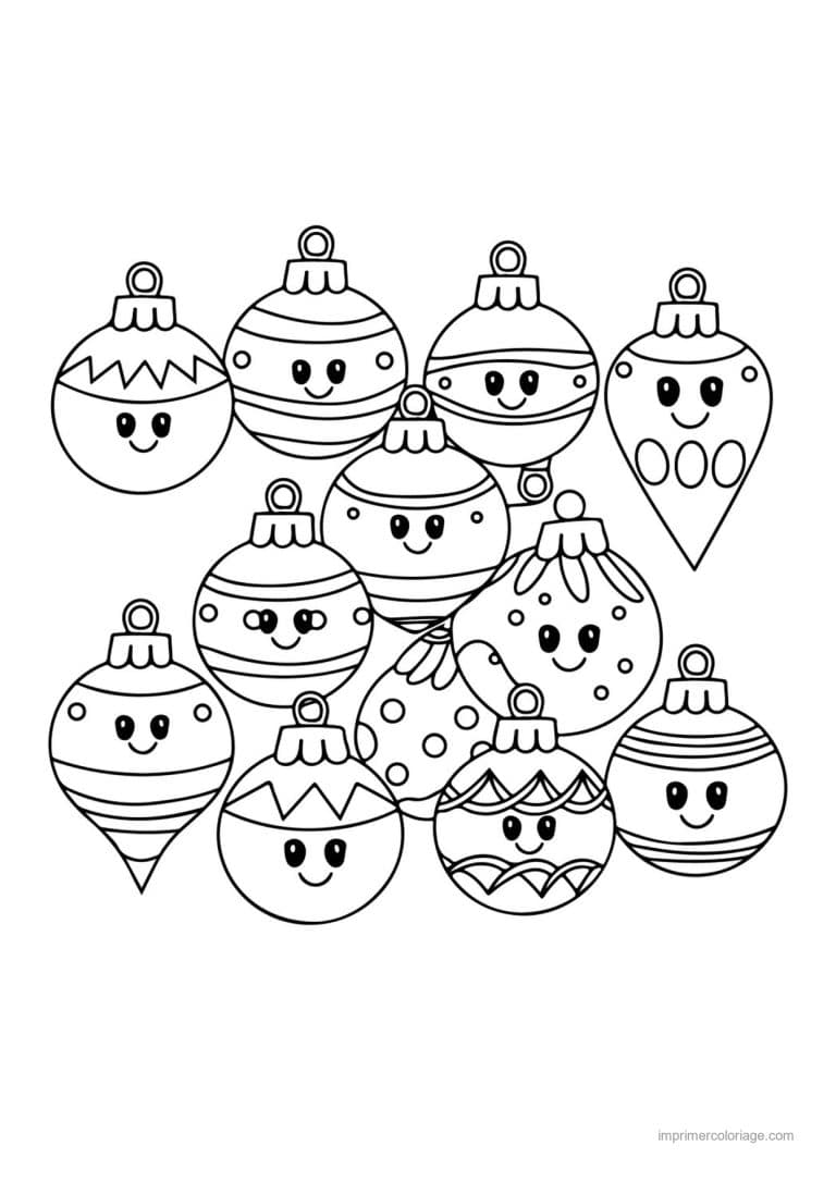 coloriage boules de noel boules noel souriantes motif - dessin gratuit &agrave; imprimer