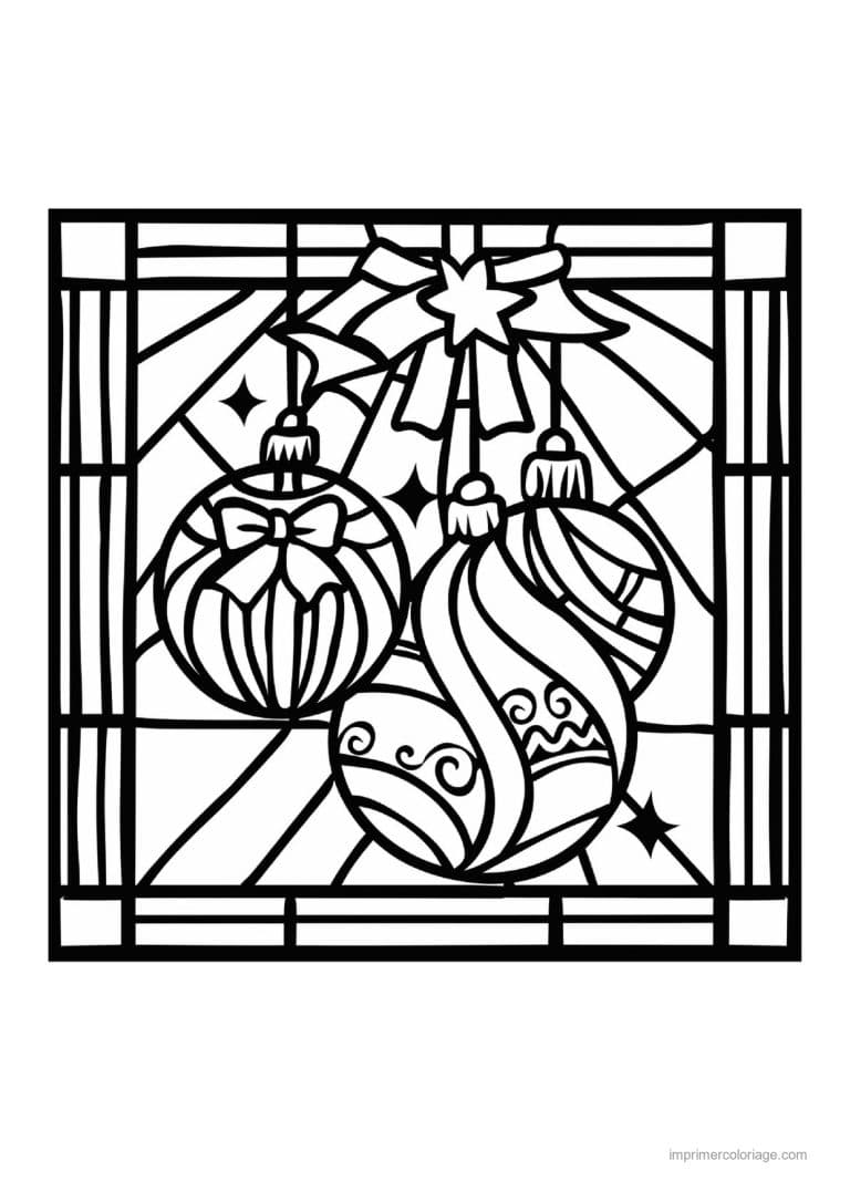 coloriage boules de noel boules suspendues etoile vitrail - dessin gratuit &agrave; imprimer