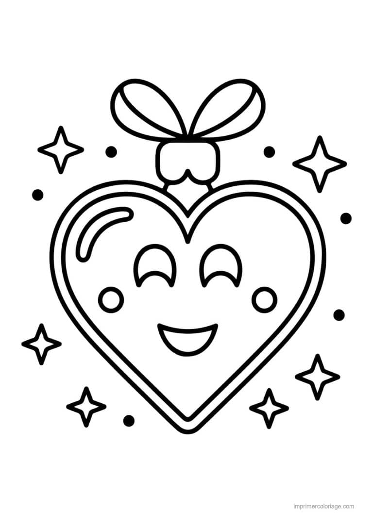 coloriage boules de noel ornement coeur souriant etoiles - dessin gratuit &agrave; imprimer