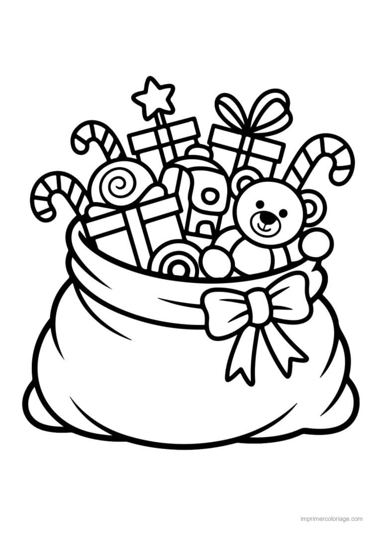 coloriage cadeau hotte pleine jouets cadeaux - dessin gratuit &agrave; imprimer