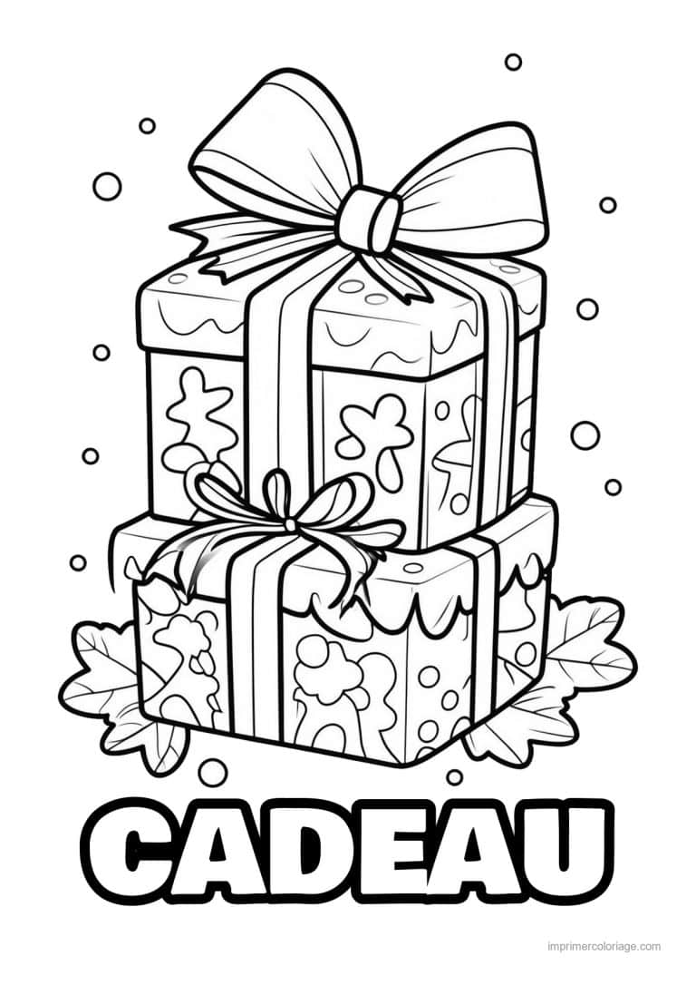 coloriage cadeau pile cadeaux noeud - dessin gratuit &agrave; imprimer