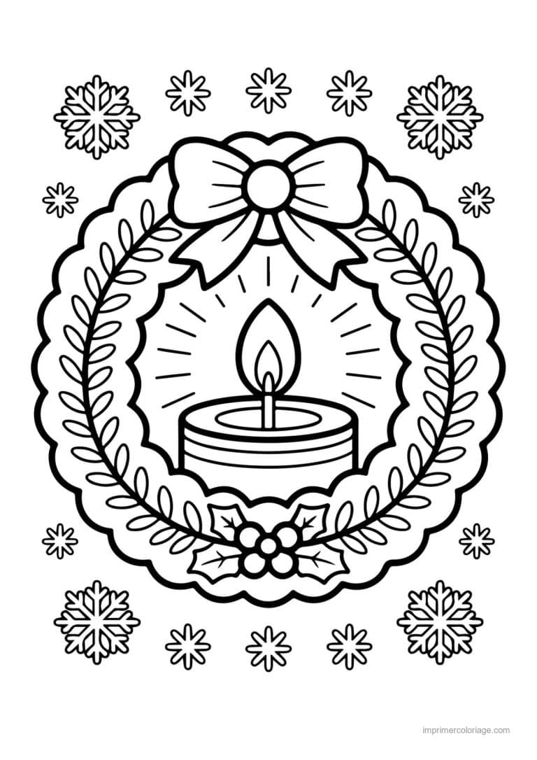 coloriage couronne noel bougie couronne flocons - dessin gratuit &agrave; imprimer