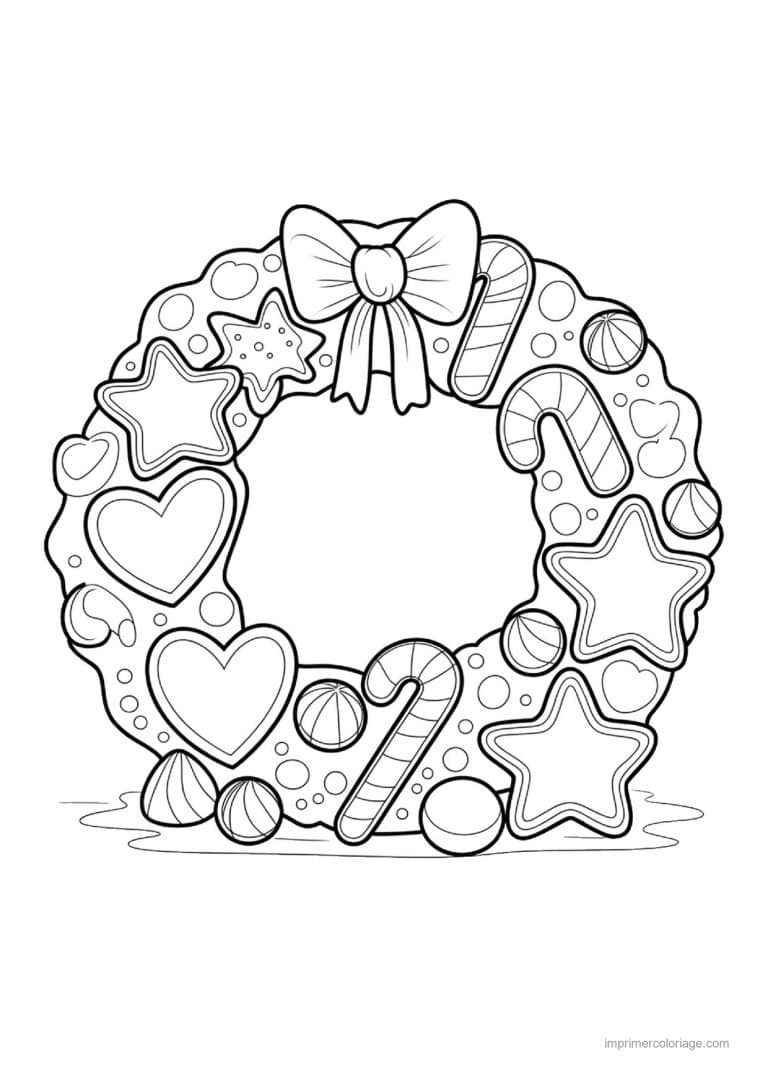 coloriage couronne noel couronne biscuits coeurs etoiles - dessin gratuit &agrave; imprimer