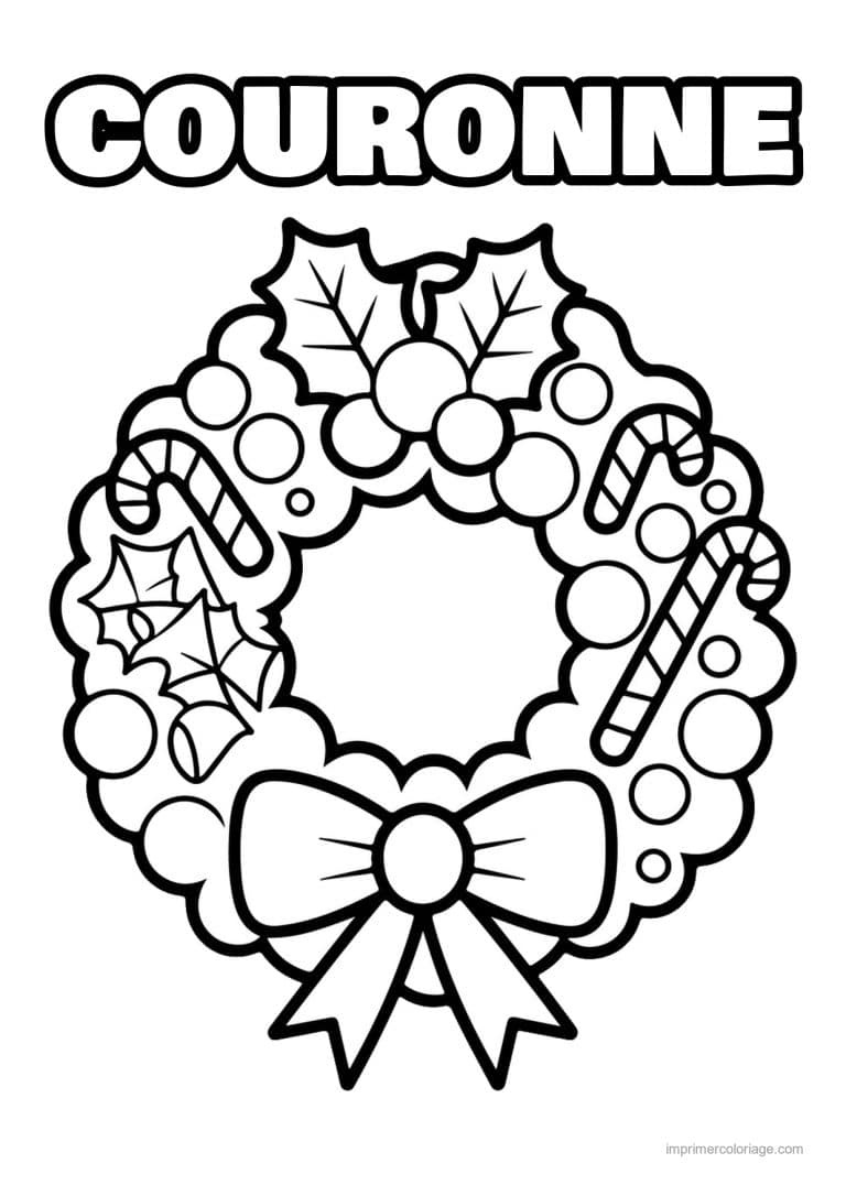 coloriage couronne noel couronne houx noeud sucres orge - dessin gratuit &agrave; imprimer