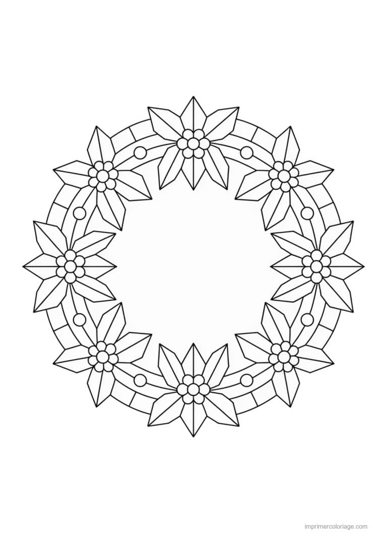 coloriage couronne noel couronne houx poinsettias - dessin gratuit &agrave; imprimer