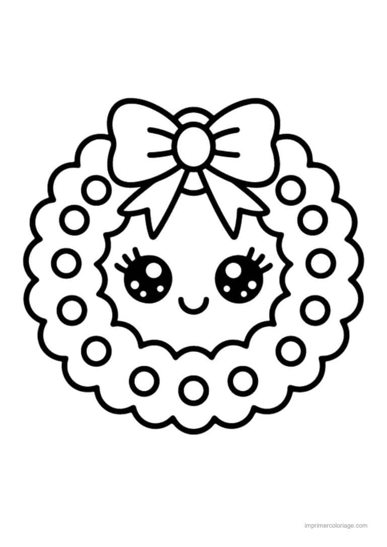 coloriage couronne noel couronne kawaii noeud - dessin gratuit &agrave; imprimer