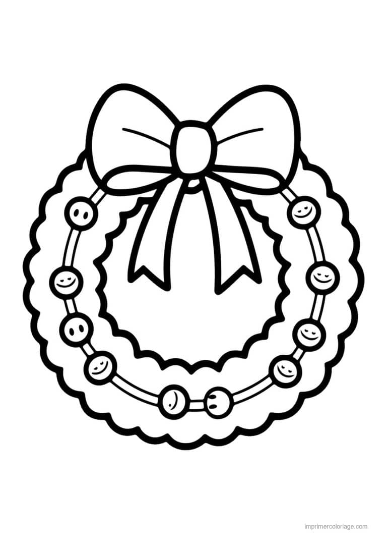 coloriage couronne noel couronne noel noeud souriante - dessin gratuit &agrave; imprimer