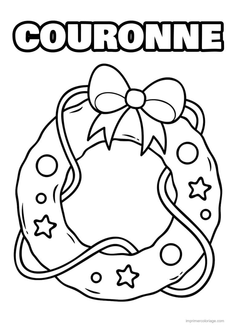 coloriage couronne noel couronne noeud etoiles - dessin gratuit &agrave; imprimer