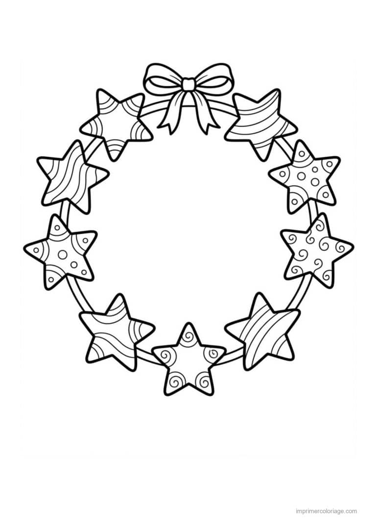 coloriage couronne noel couronne petites etoiles noeud - dessin gratuit &agrave; imprimer
