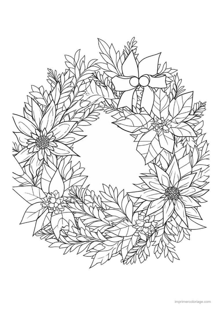 coloriage couronne noel couronne poinsettias noeud - dessin gratuit &agrave; imprimer