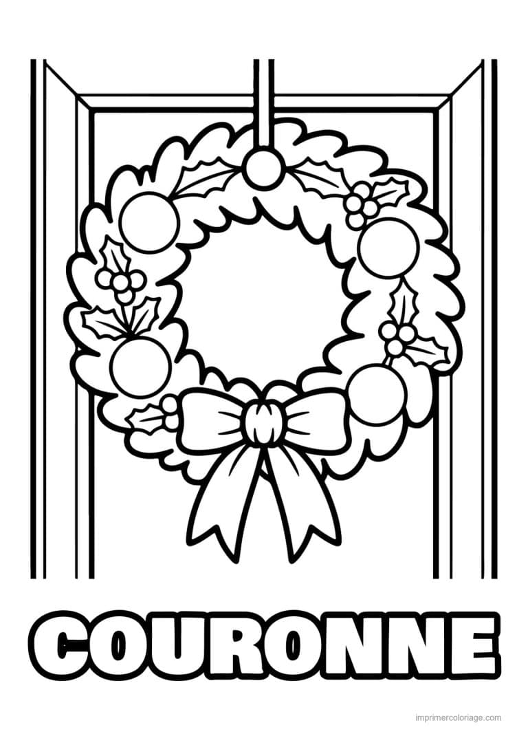 coloriage couronne noel couronne porte - dessin gratuit &agrave; imprimer
