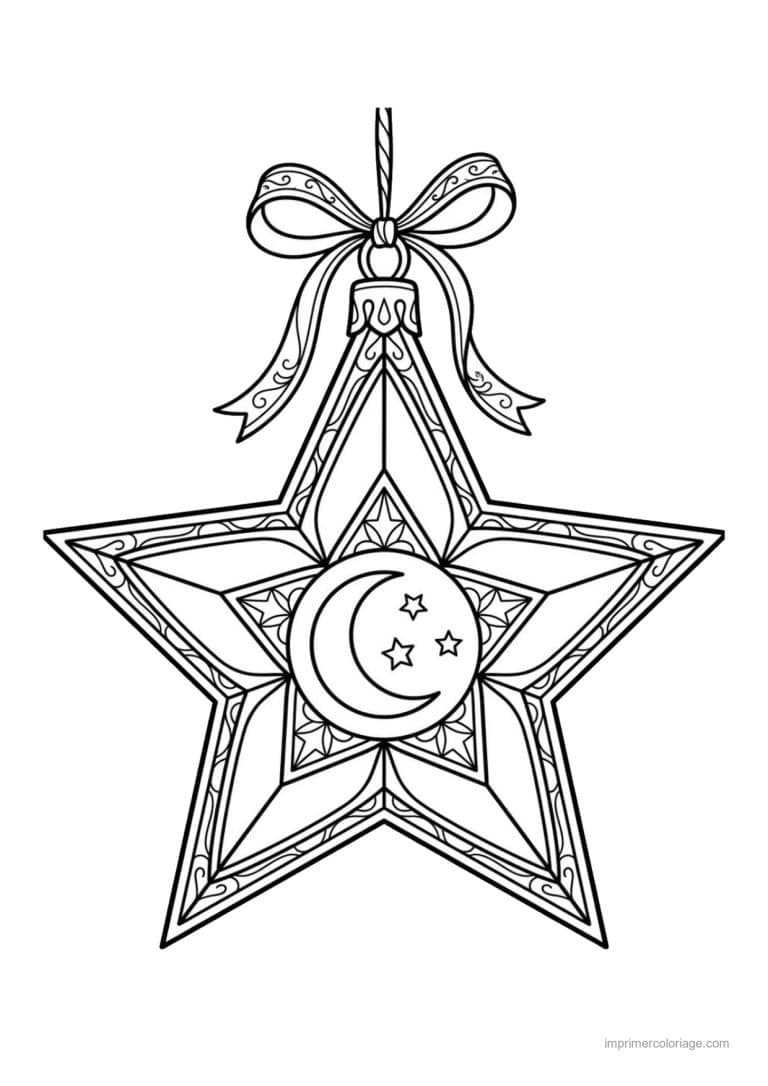 coloriage noel ce1 etoile lune noeud - dessin gratuit &agrave; imprimer