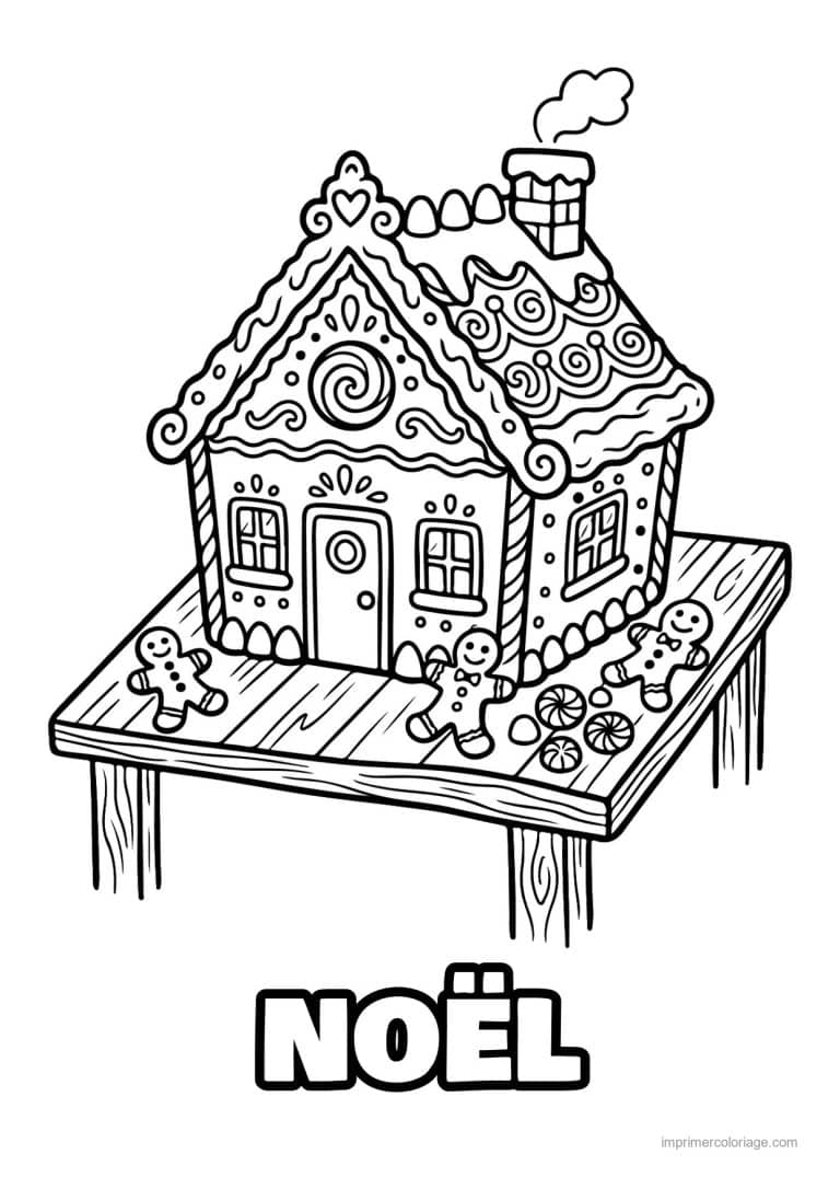 coloriage noel ce1 maison pain epice bonshommes table - dessin gratuit &agrave; imprimer