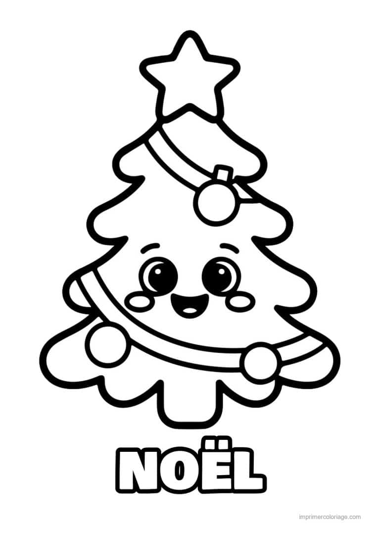 coloriage noel ce1 sapin kawaii etoile - dessin gratuit &agrave; imprimer