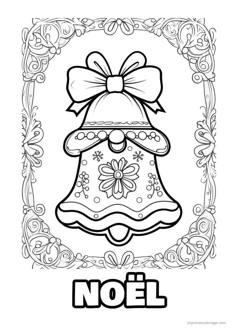 coloriage noel ce2 cloche noeud cadre arabesques - dessin gratuit &agrave; imprimer