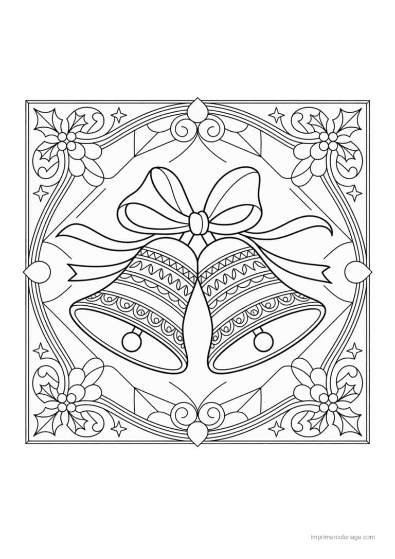 coloriage noel ce2 deux cloches noeud cadre houx - dessin gratuit &agrave; imprimer