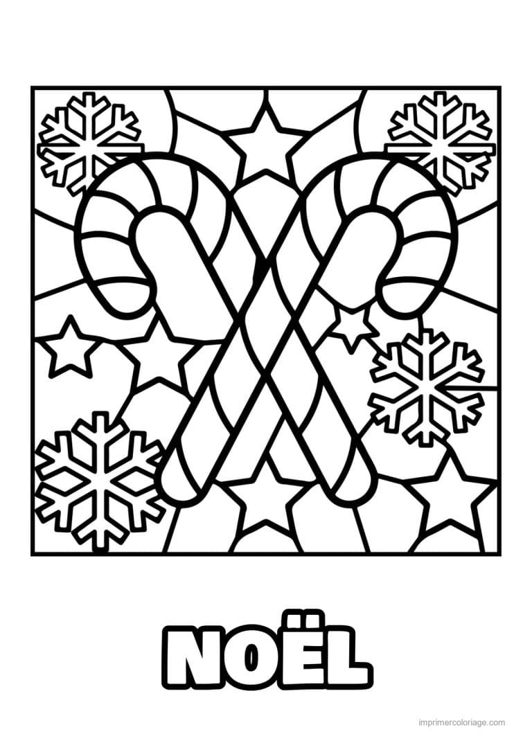 coloriage noel ce2 deux sucres orge croises etoiles flocons - dessin gratuit &agrave; imprimer