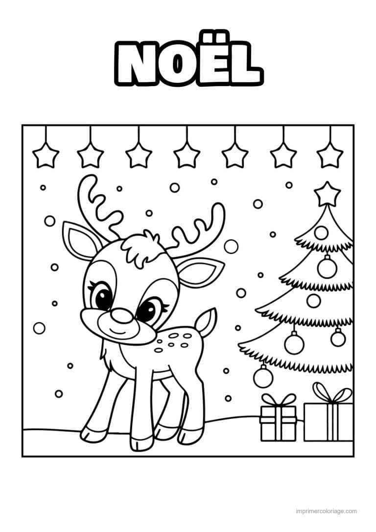 coloriage noel ce2 faon sapin cadeaux etoiles suspendues - dessin gratuit &agrave; imprimer