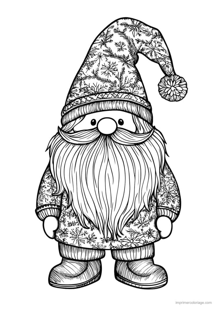 coloriage noel ce2 gnome bonnet motifs pull - dessin gratuit &agrave; imprimer