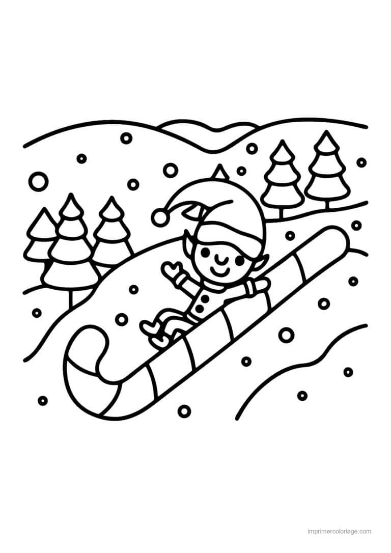 coloriage noel ce2 lutin glisse sucre orge neige - dessin gratuit &agrave; imprimer