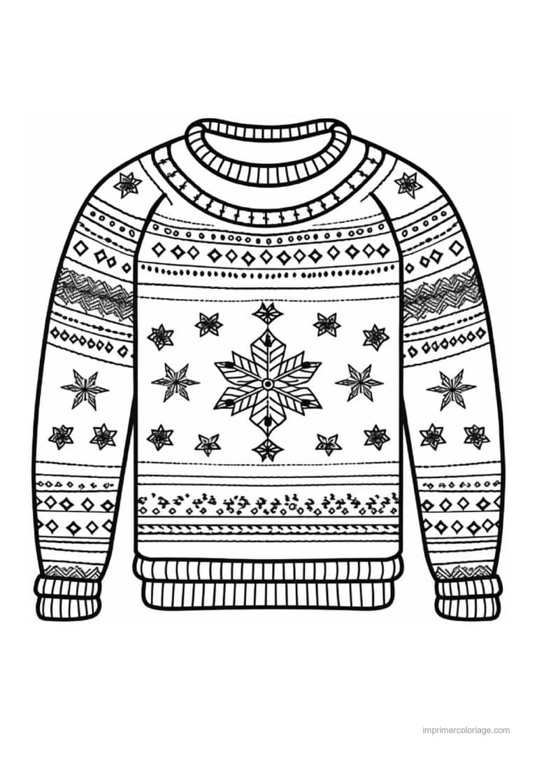 coloriage noel ce2 pull flocons motifs - dessin gratuit &agrave; imprimer