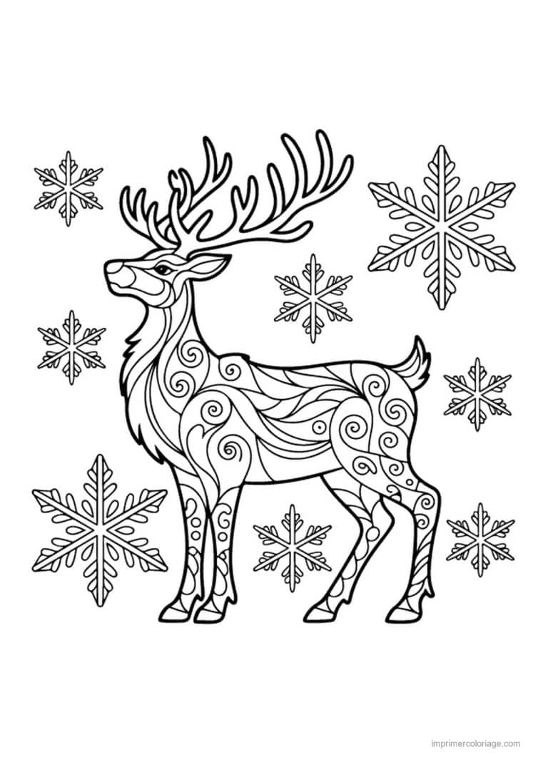 coloriage noel ce2 renne ornemente flocons - dessin gratuit &agrave; imprimer