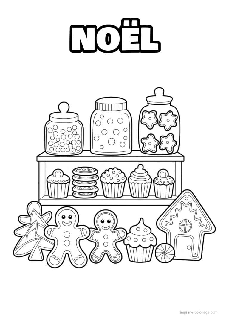 coloriage noel cm2 etagere patisserie bocaux biscuits - dessin gratuit &agrave; imprimer