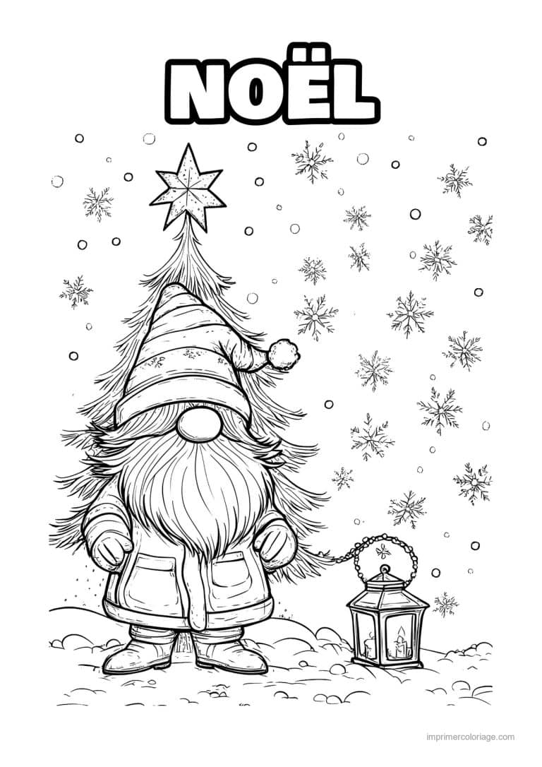 coloriage noel cm2 gnome lanterne sapin etoile flocons - dessin gratuit &agrave; imprimer