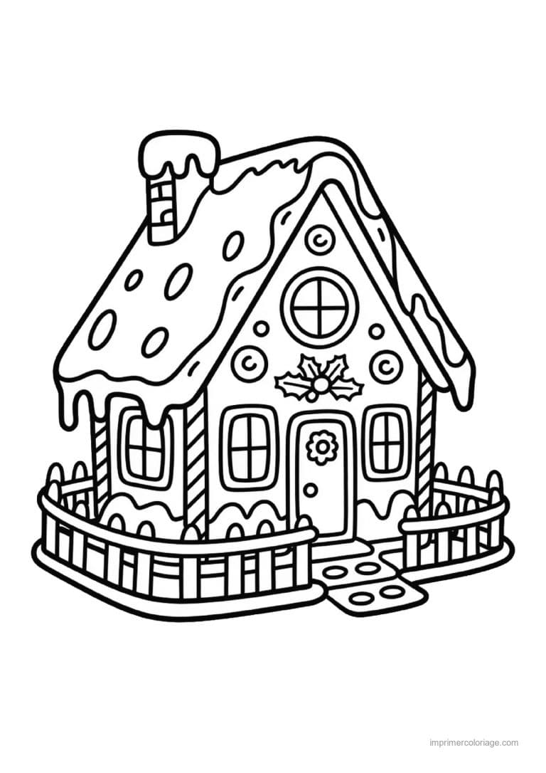 coloriage noel cm2 maison pain epice barriere houx - dessin gratuit &agrave; imprimer