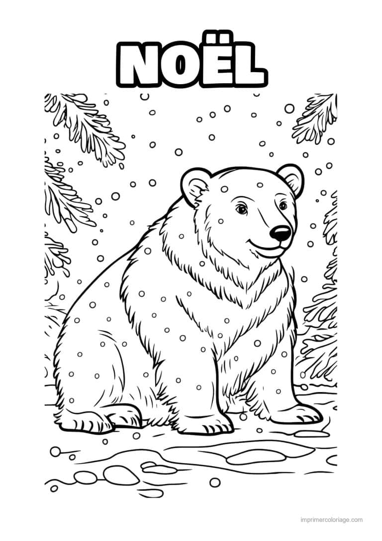 coloriage noel cm2 ours assis branches sapin neige - dessin gratuit &agrave; imprimer