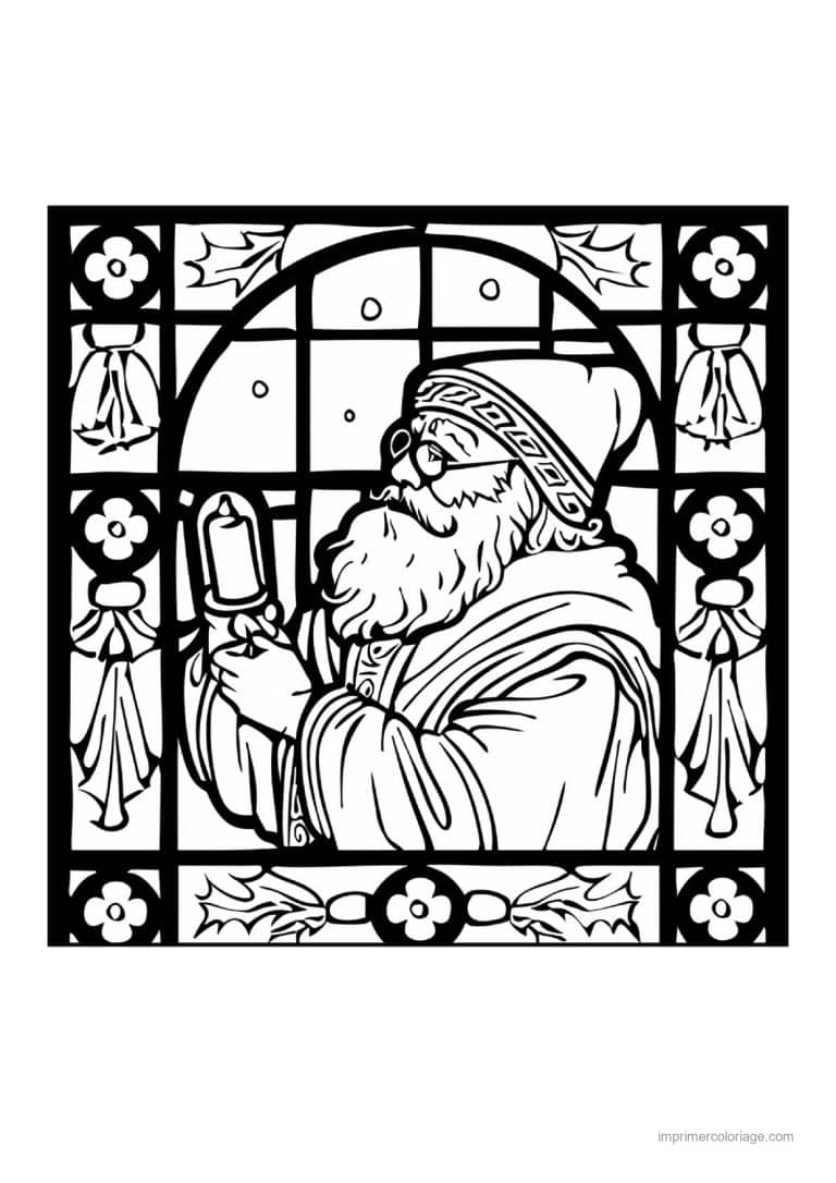 coloriage noel cm2 pere noel bougie vitrail houx - dessin gratuit &agrave; imprimer