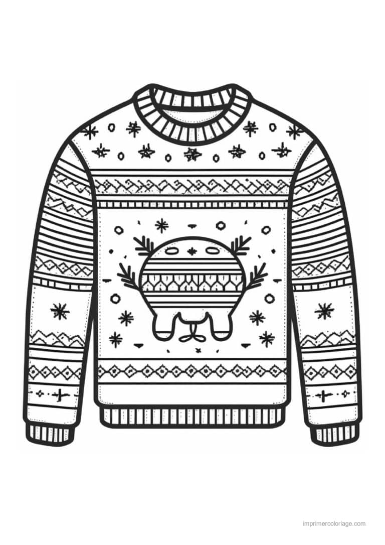 coloriage noel cm2 pull motif central jacquard - dessin gratuit &agrave; imprimer