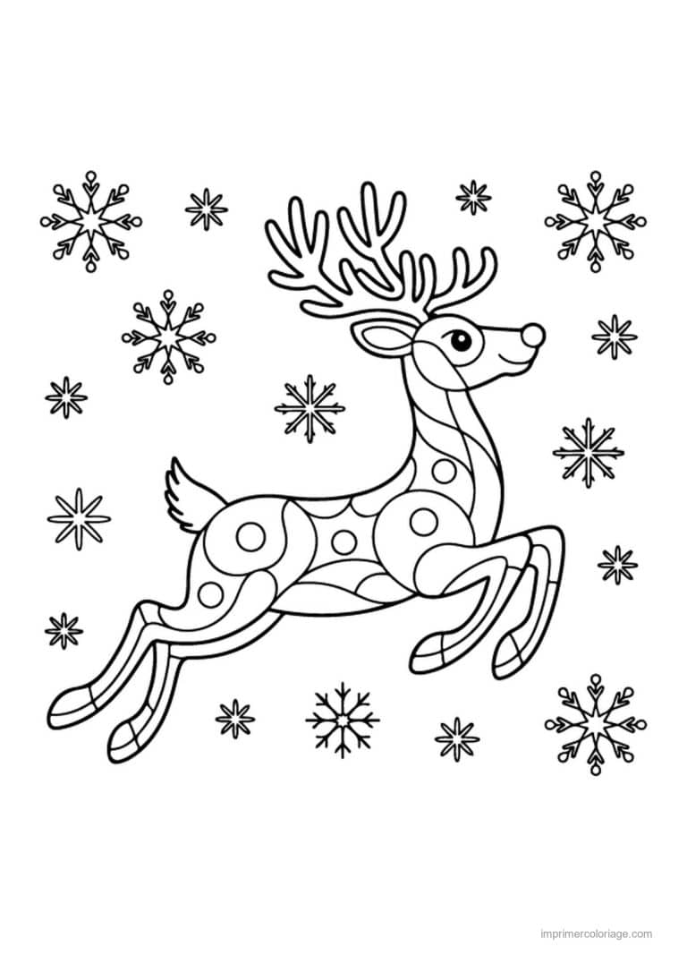 coloriage noel cm2 renne bondissant ornemente flocons - dessin gratuit &agrave; imprimer