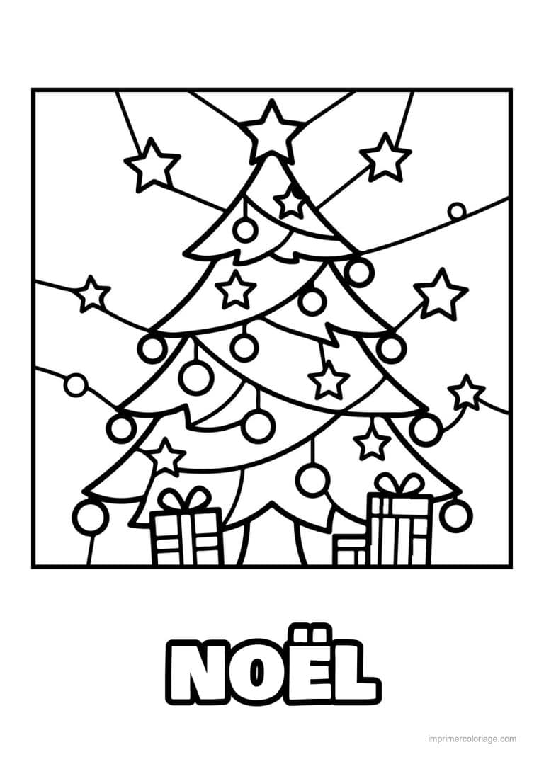 coloriage noel cm2 sapin boules guirlande etoiles cadeaux - dessin gratuit &agrave; imprimer
