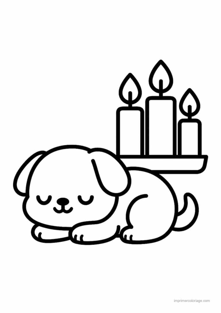 coloriage noel cp chiot endormi trois bougies - dessin gratuit &agrave; imprimer