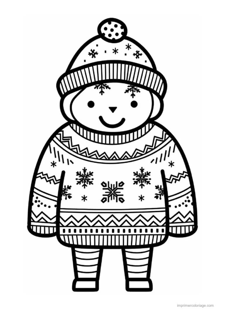 coloriage noel cp enfant bonnet pull flocons - dessin gratuit &agrave; imprimer