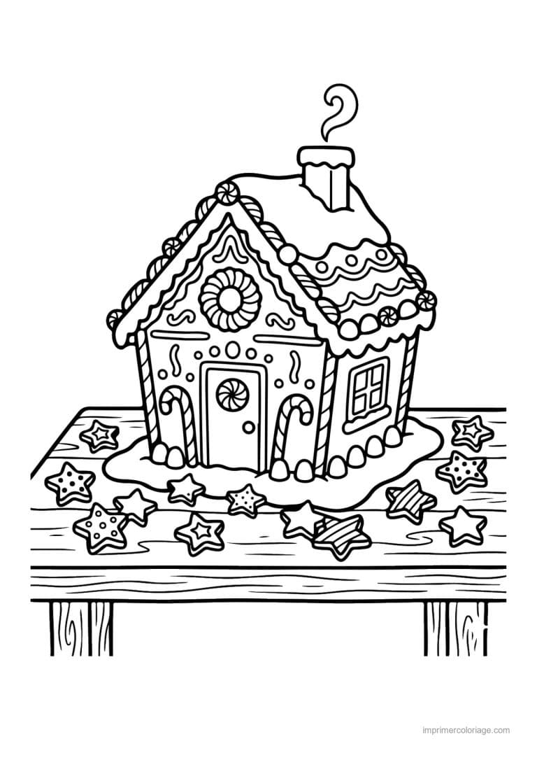 coloriage noel cp maison pain epice biscuits etoiles - dessin gratuit &agrave; imprimer