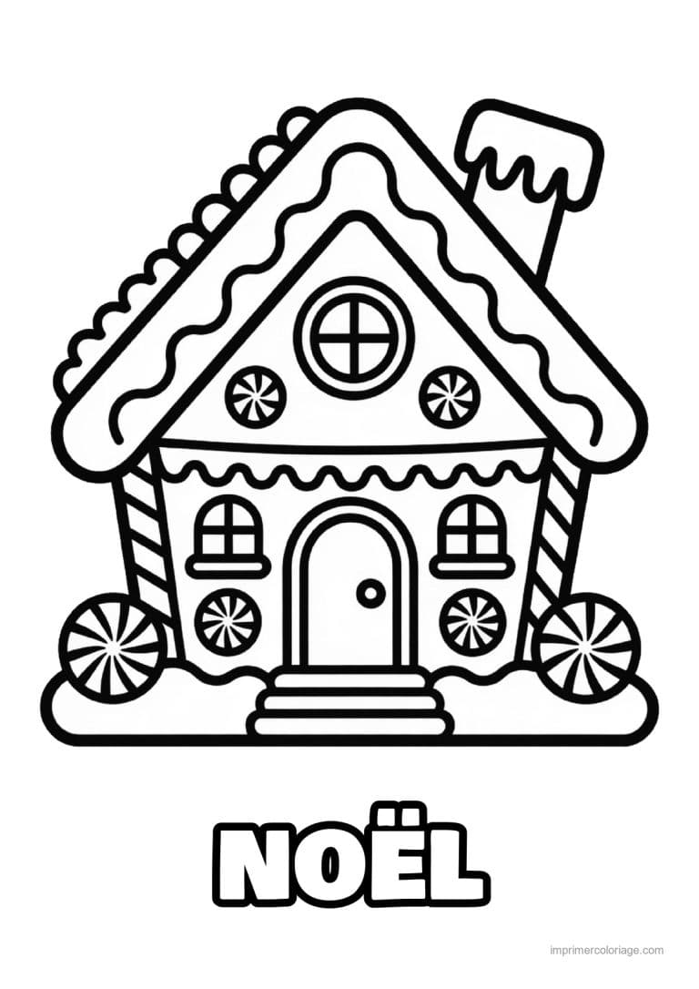 coloriage noel cp maison pain epice bonbons ronds - dessin gratuit &agrave; imprimer