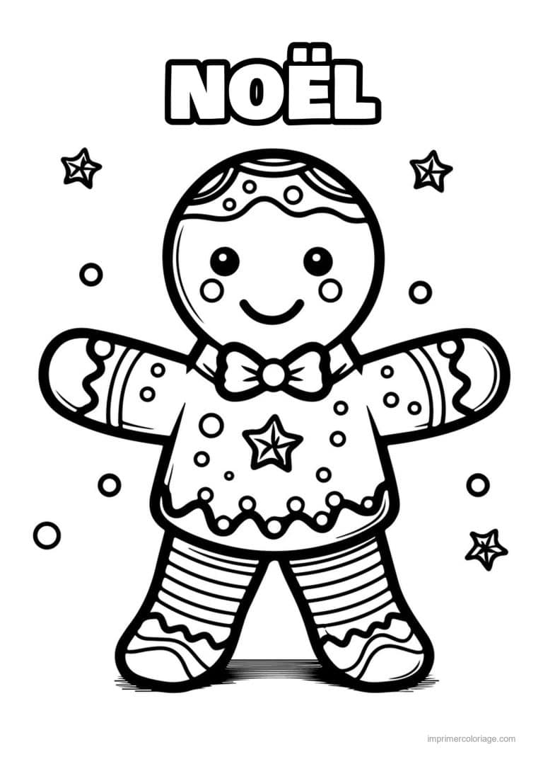 coloriage noel grande section bonhomme pain epice etoiles - dessin gratuit &agrave; imprimer