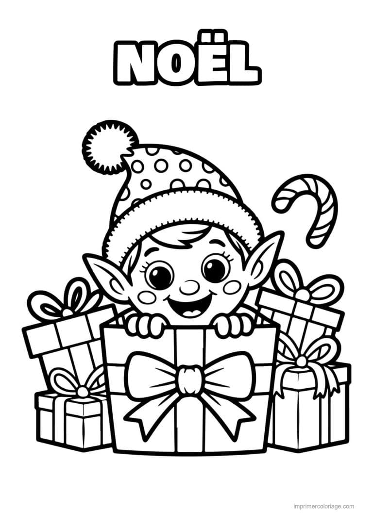 coloriage noel grande section lutin cadeau sucre orge - dessin gratuit &agrave; imprimer
