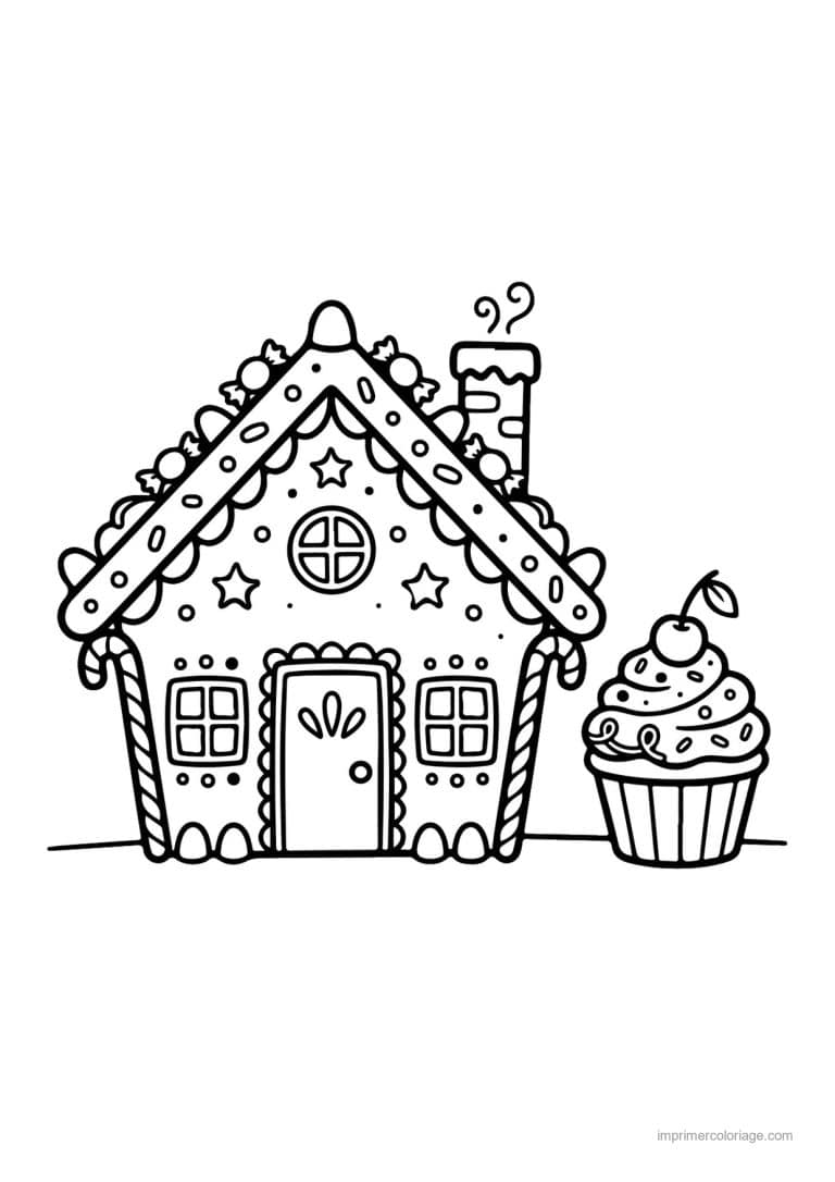 coloriage noel grande section maison pain epice cupcake - dessin gratuit &agrave; imprimer