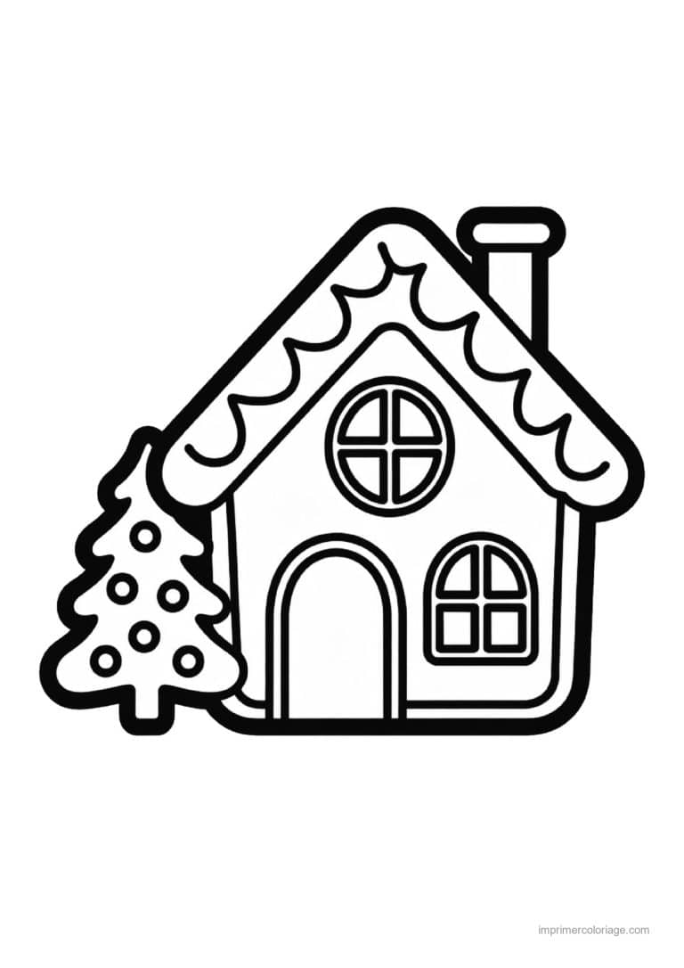 coloriage noel grande section maison pain epice petit sapin - dessin gratuit &agrave; imprimer