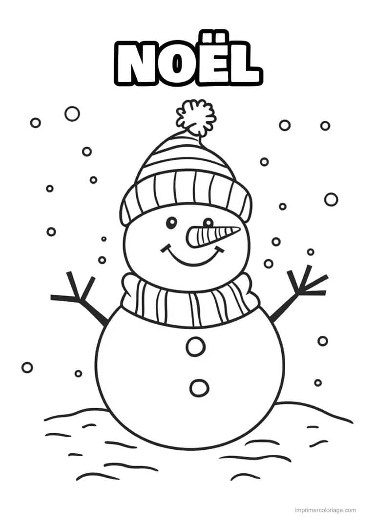 coloriage noel maternelle bonhomme neige bonnet pompon - dessin gratuit &agrave; imprimer